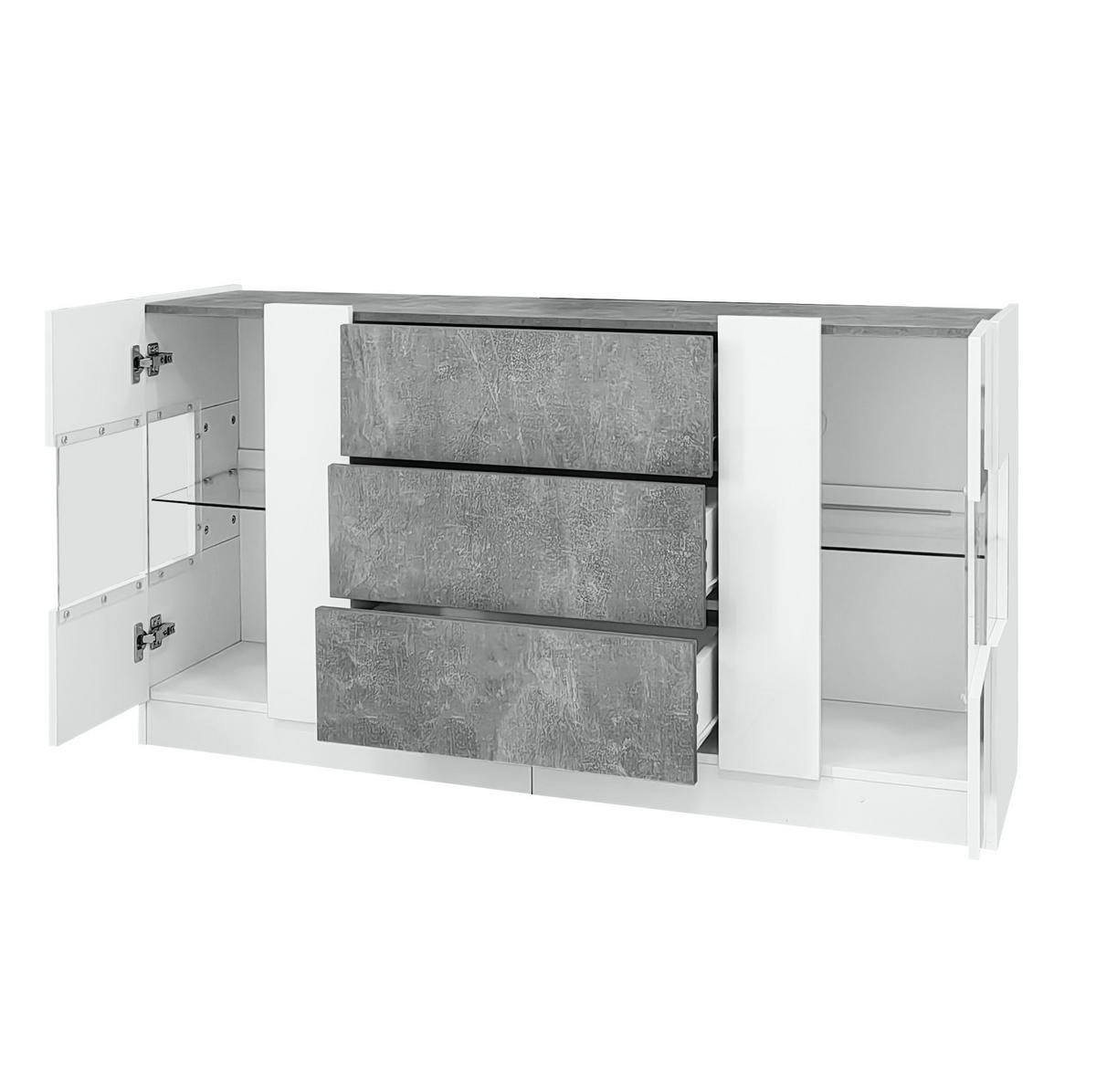 SIDEBOARD 140/35/75 cm mit 2 Türen, 3 Schubladen & LED in Weiß-Marmorlook - Weiß, Holzwerkstoff (140/75/35cm) - BEAOK