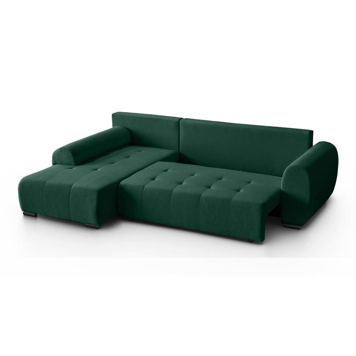 ECKSCHLAFSOFA Diana mt Bettkasten dunkelgrün links - Dunkelgrün/Schwarz, Textil (255/175cm) - Beautysofa
