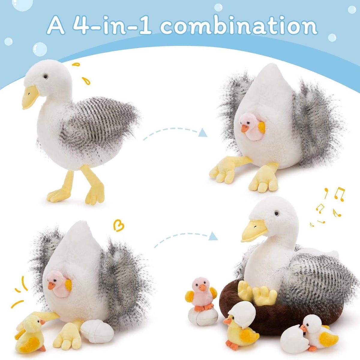 STOFFTIER Ente mit Küken 4-teiliges Set 35 cm - Multicolor, Textil (32/35cm)