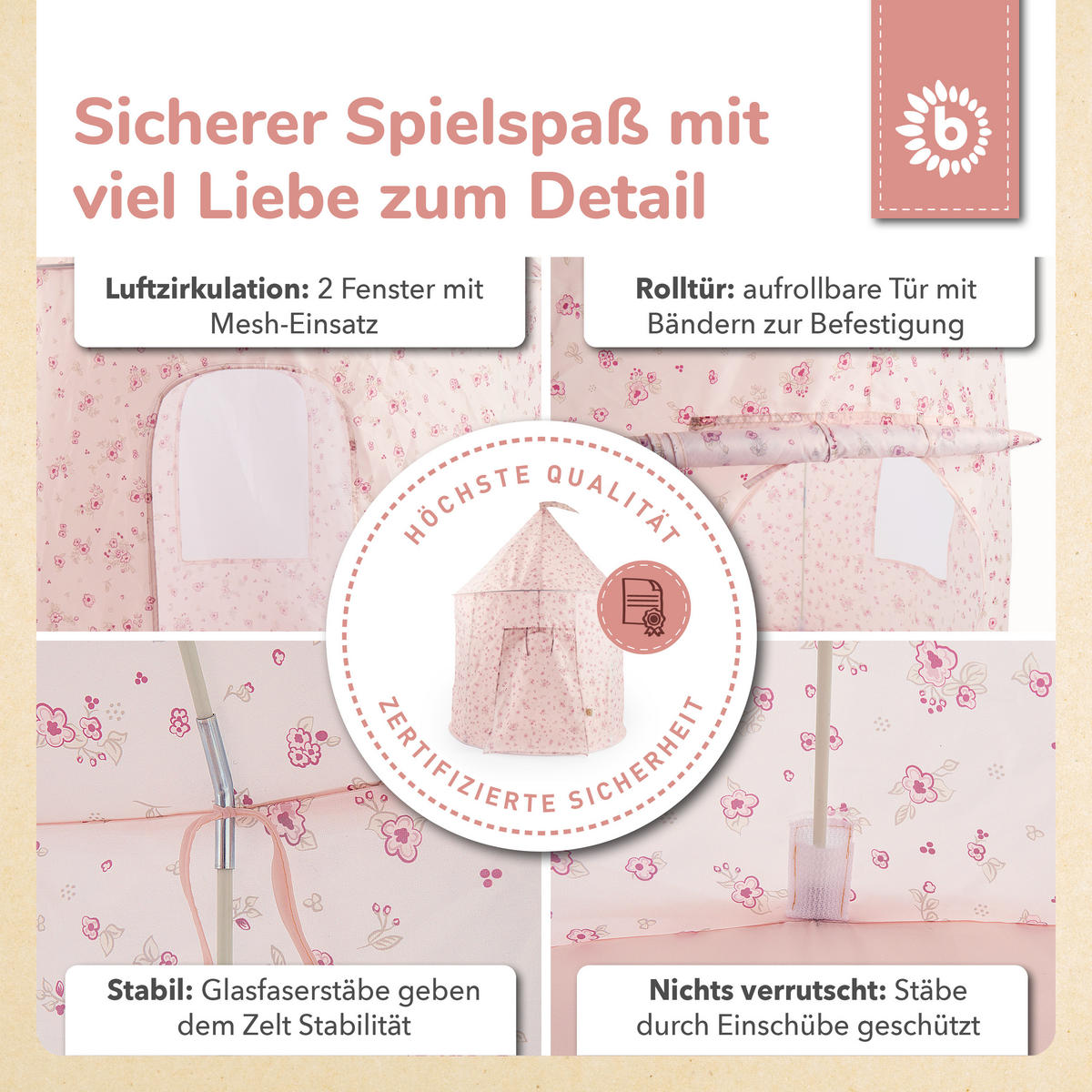 POP-UP Spielzelt Dreamy Flowers - Multicolor, Textil (100/100cm) - Bieco Spielwaren
