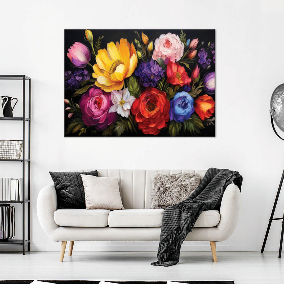 WANDBILD blühender bunter blumenstrauß - Multicolor, Textil (60/40cm) - Feeby