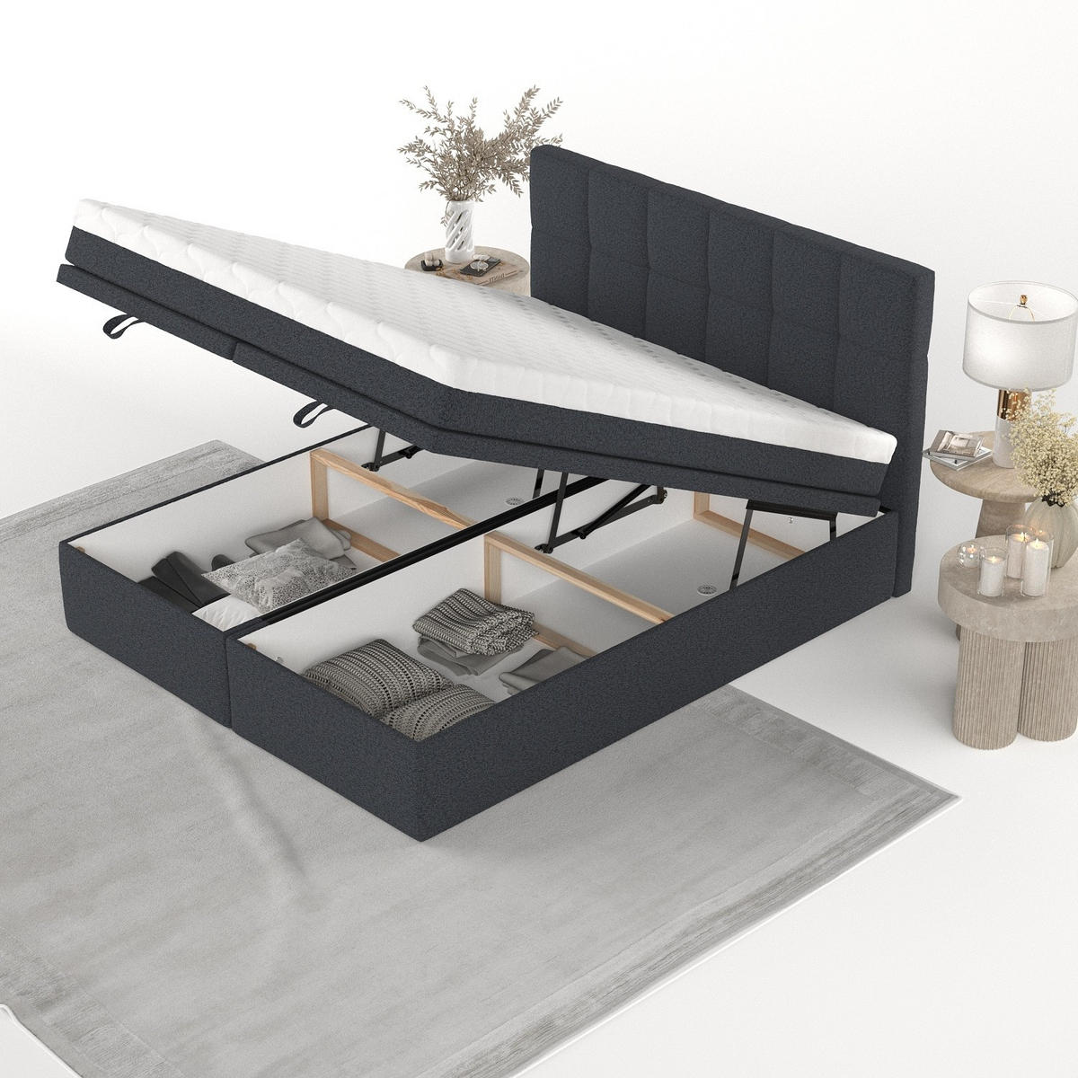 BOXBETT Elano 140/200 cm Anthrazit im Riva Stoff - Anthrazit/Schwarz, Holz/Holzwerkstoff (140/200cm) - AltaBeds