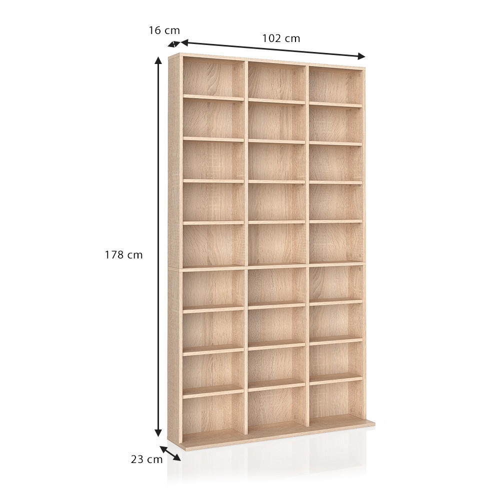 Thumbnail - Vicco Cd-Regal, Sonoma Eiche, Sonoma Eiche, Holzwerkstoff, 20 Fächer, Rechteckig, 102x178x16 cm, Wohnzimmer, Regale, CD ...