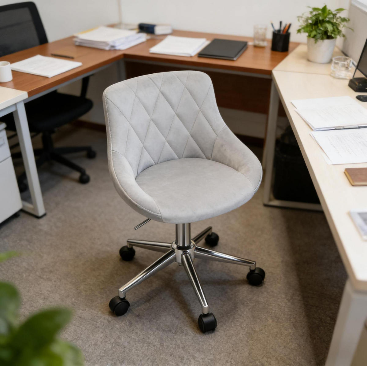 BÜROSTUHL höhenverstellbar Samt Hellgrau - Hellgrau, Metall (37.5/77/31.5cm) - Meubliv