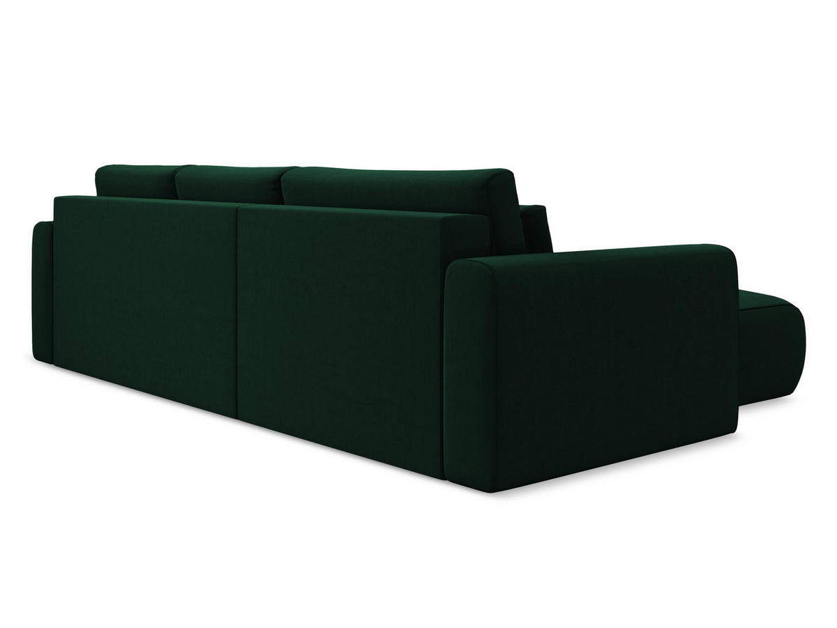 ECKSOFA mit Schlaffunktion Samt Stoff Grün - Dunkelgrün/Schwarz, Kunststoff/Textil (149/278cm) - Makamii