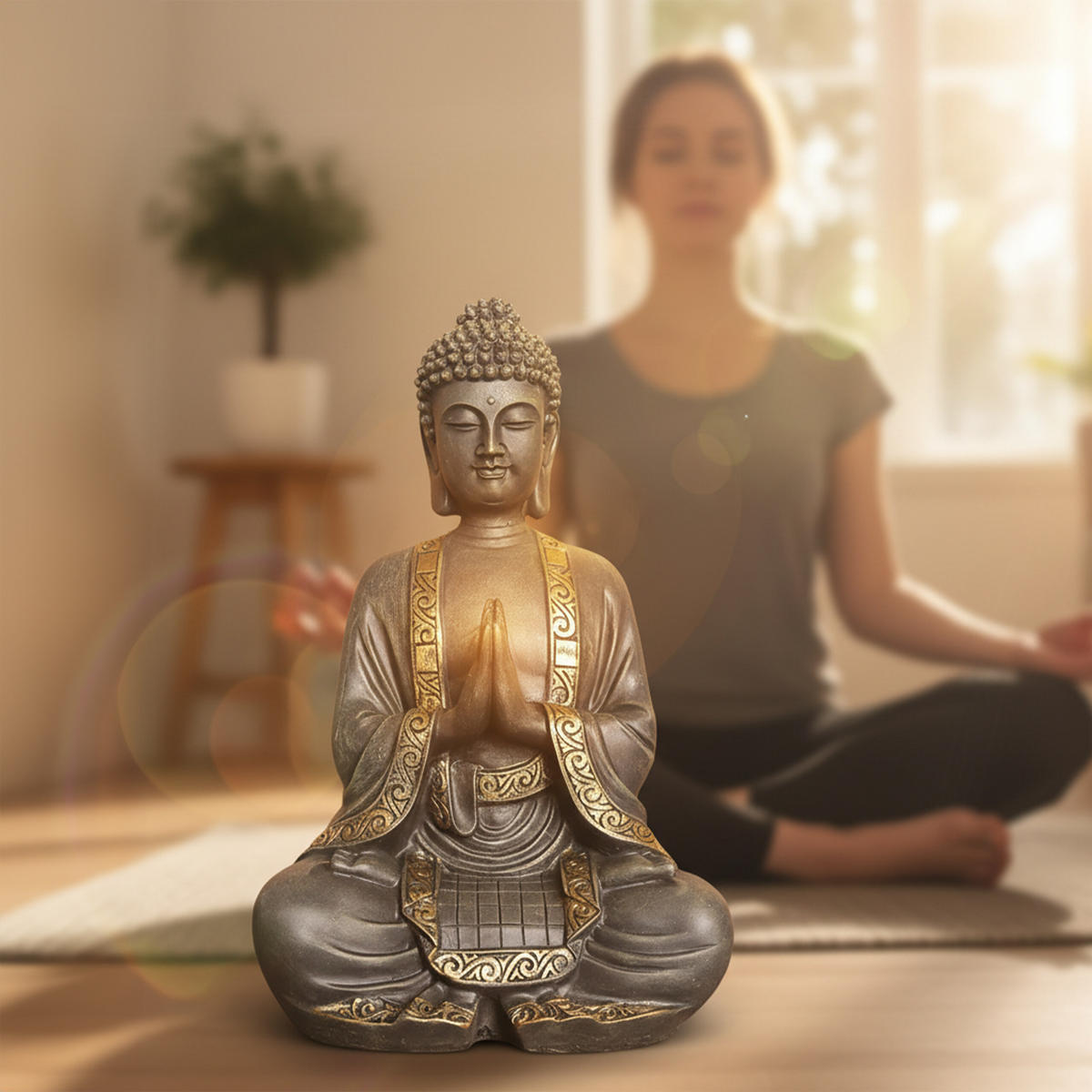 BUDDHA Figur - Anthrazit, Kunststoff (23/38/16cm) - Relaxdays