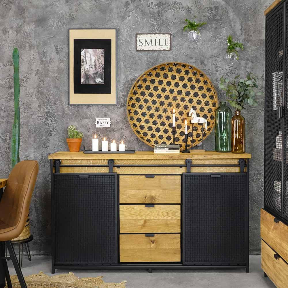 KOMMODE aus Massivholz STRONG - Honigeiche/Schwarz, Holz (150/90/45cm) - Seart