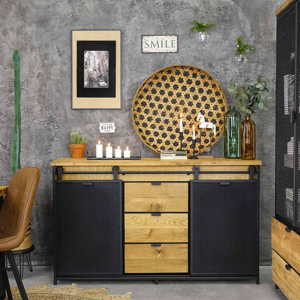 KOMMODE aus Massivholz STRONG - Honigeiche/Schwarz, Holz (150/90/45cm) - Seart