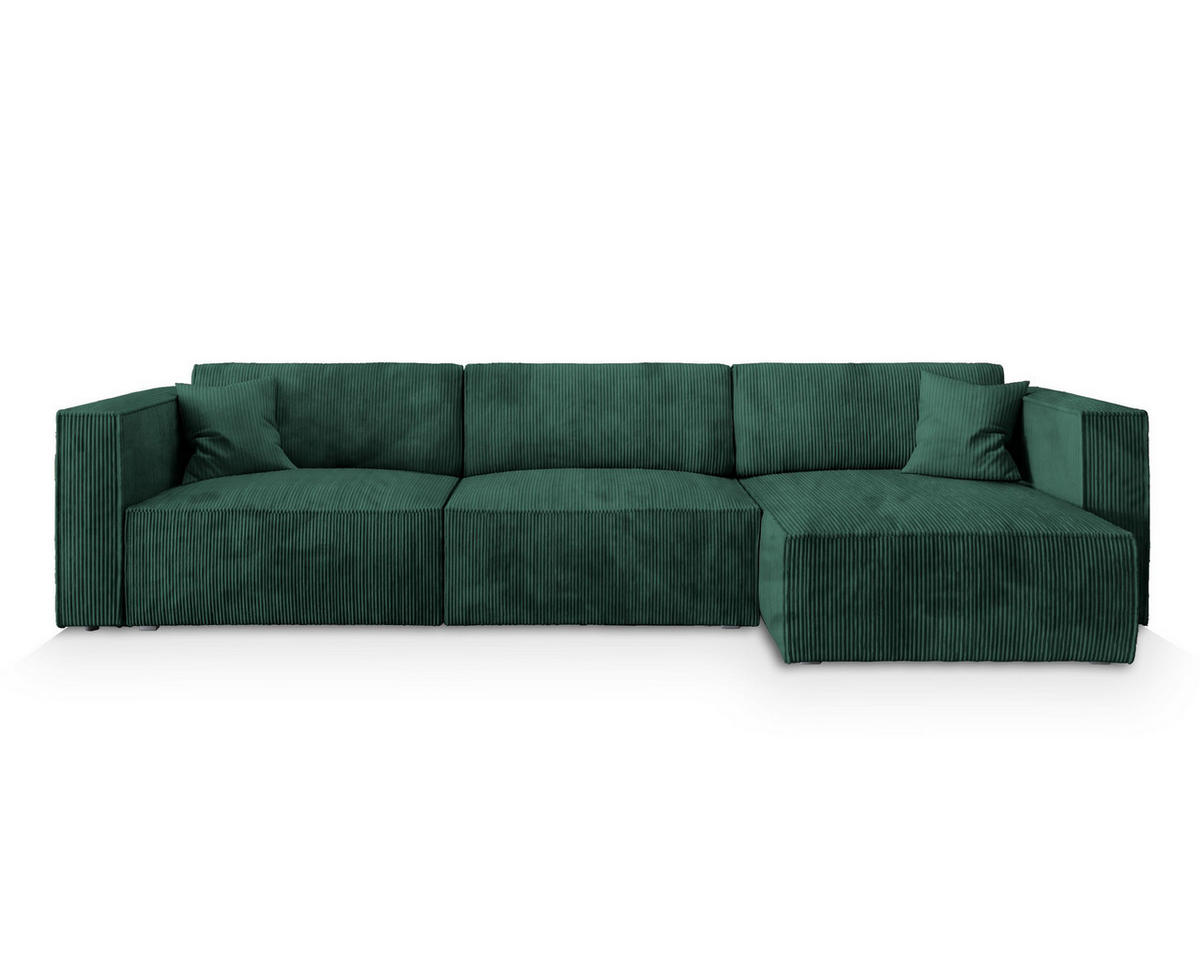 ECKSOFA TOLMO P Grün Kordstoff mit Schlaffunktion - Grün, Holz (347/148cm) - MASSENO