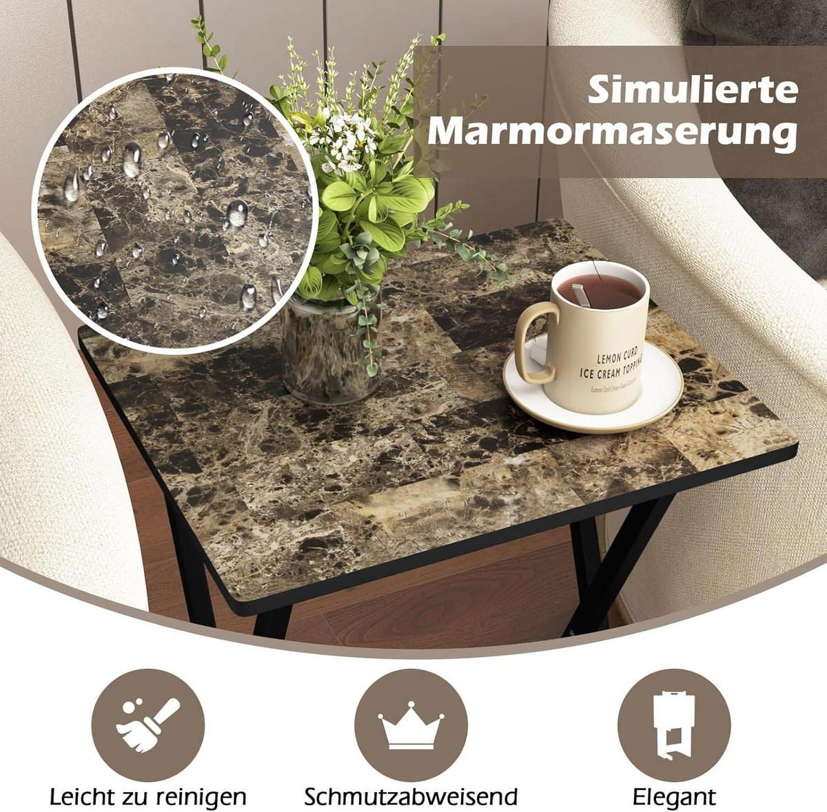 UTEBORD Svart (4 delar) - Svart, Träbaserade material (40/48/67cm) - COSTWAY