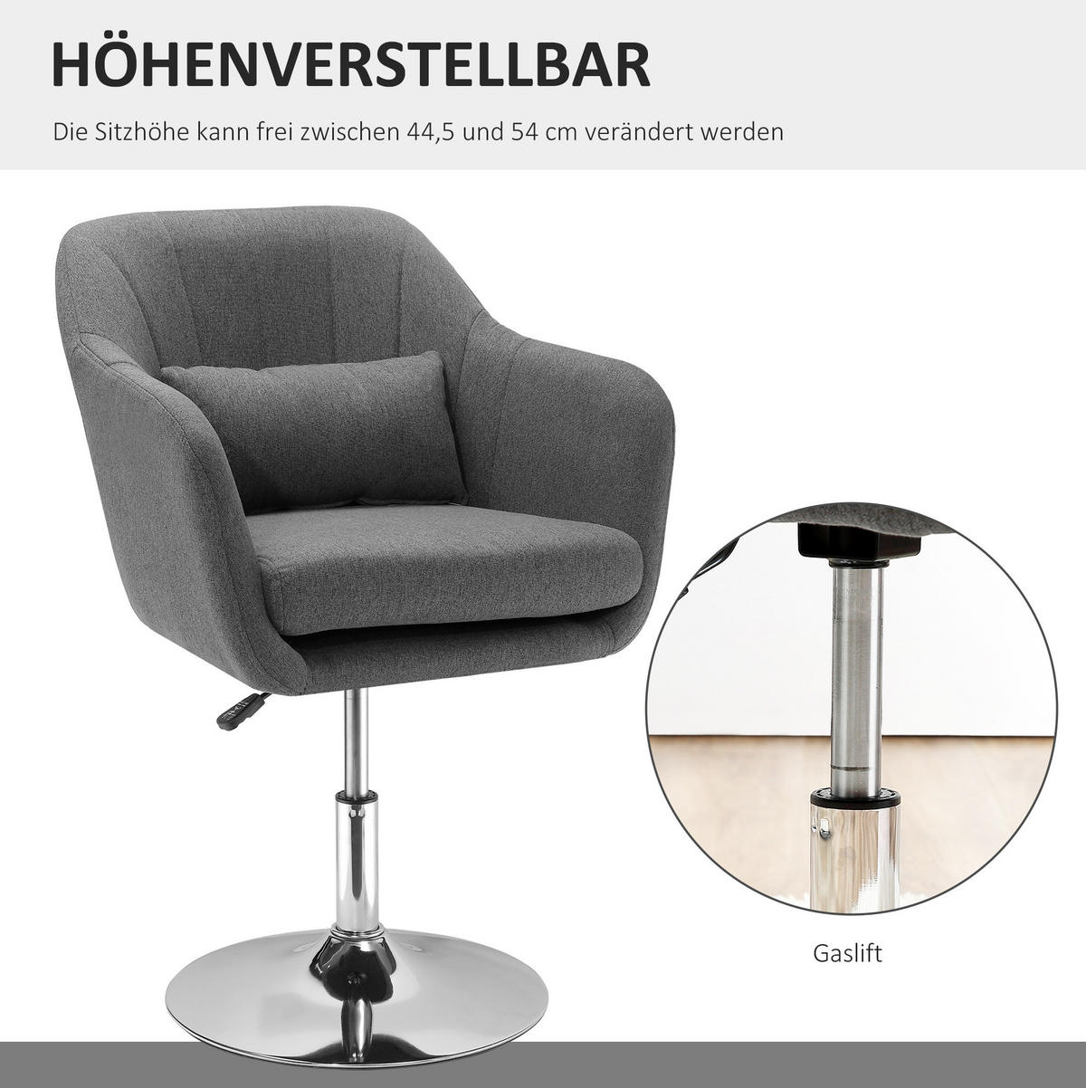 DREHSTUHL 60/60/79-91 cm in Dunkelgrau höhenverstellbar und 360° drehbar - Dunkelgrau, Kunststoff (60/91/60cm) - Flora Grace