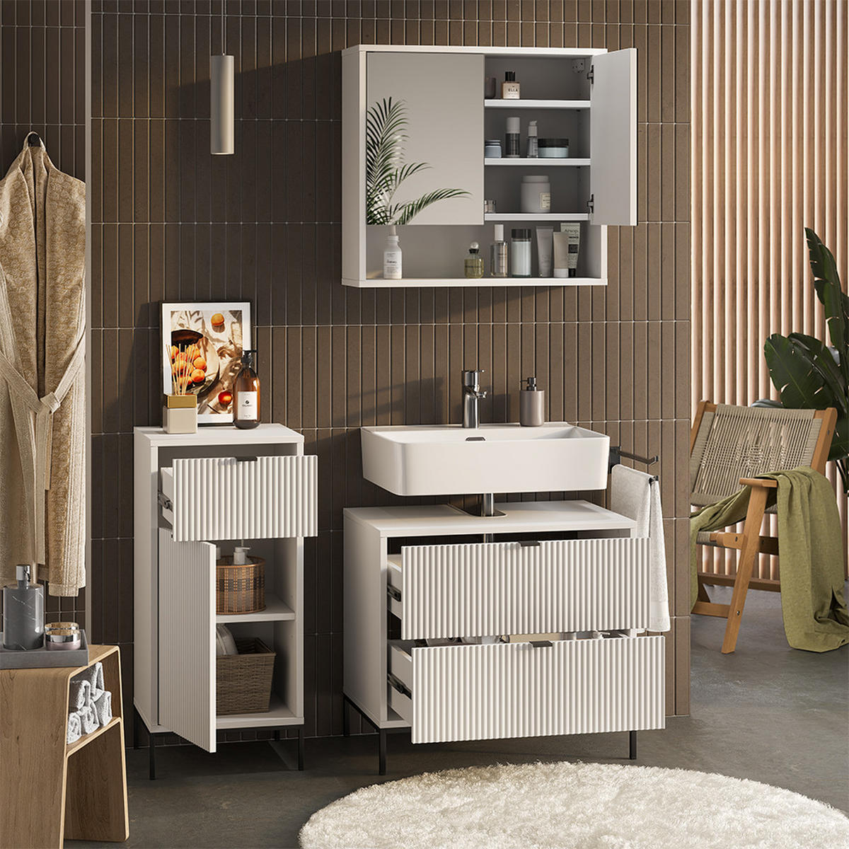 BADMÖBEL-SET Eliza Weiß 3 Teile - Weiß, Holzwerkstoff (70/63/45.1cm) - Vicco