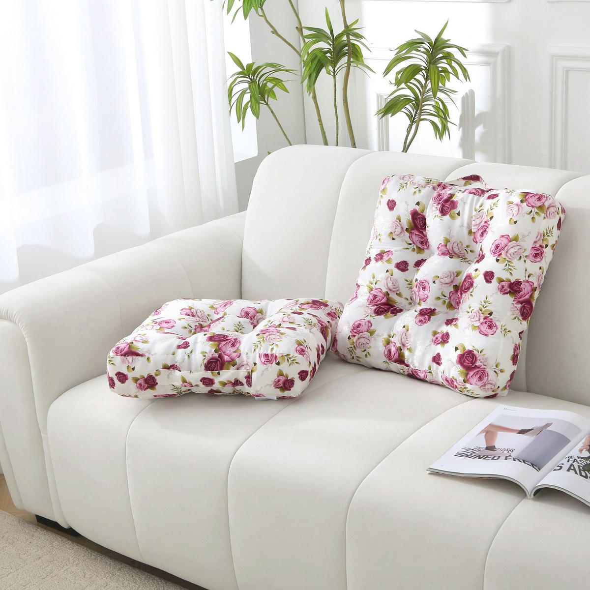 SITZKISSEN 2er Set Rosen 40/40 cm Ausführung Bodenkissen extra dick - Pink, Textil (40/40/8cm) - wometo