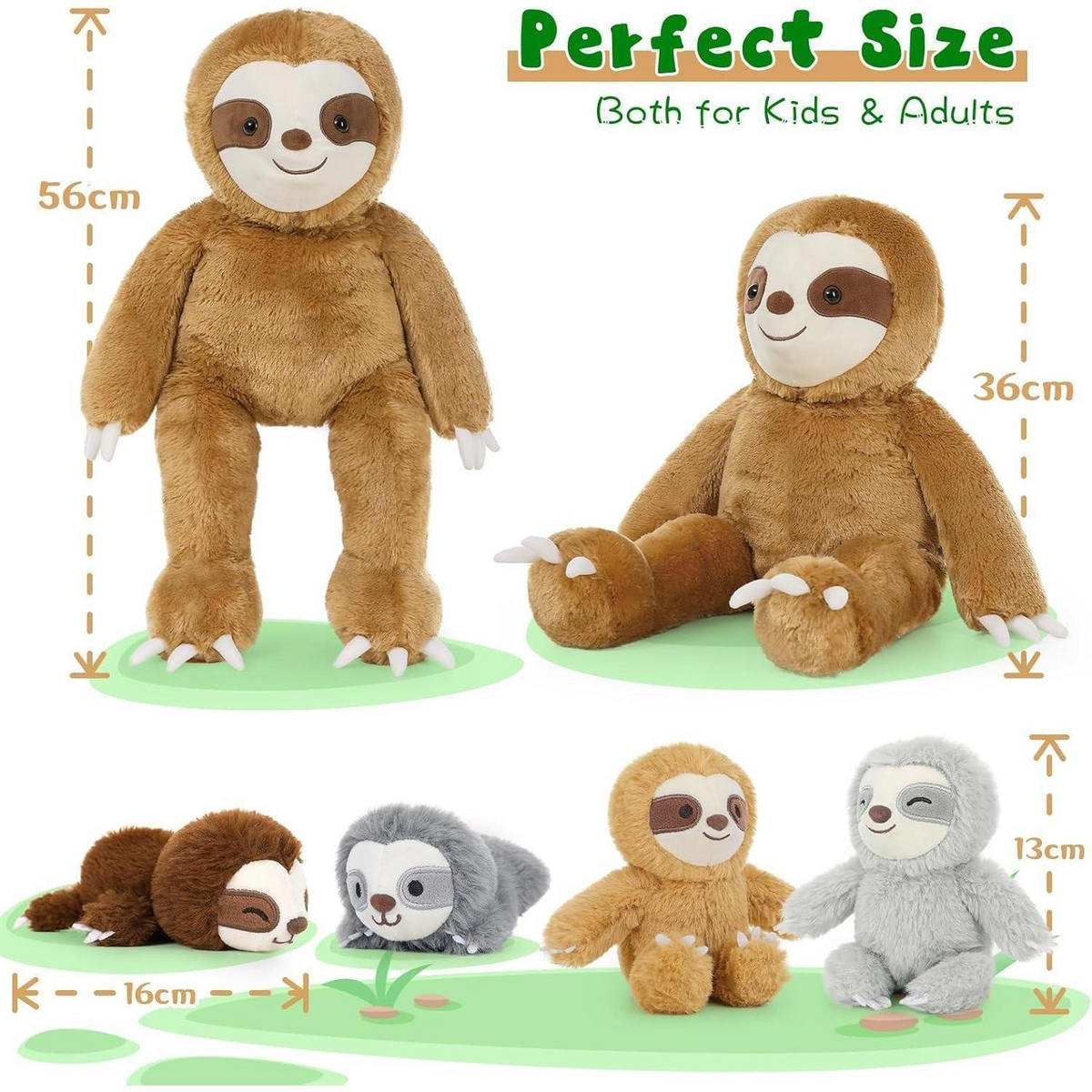 STOFFTIER 5-teiliges Set Faultier mit Babys 56cm - Multicolor, Textil (35/56cm)