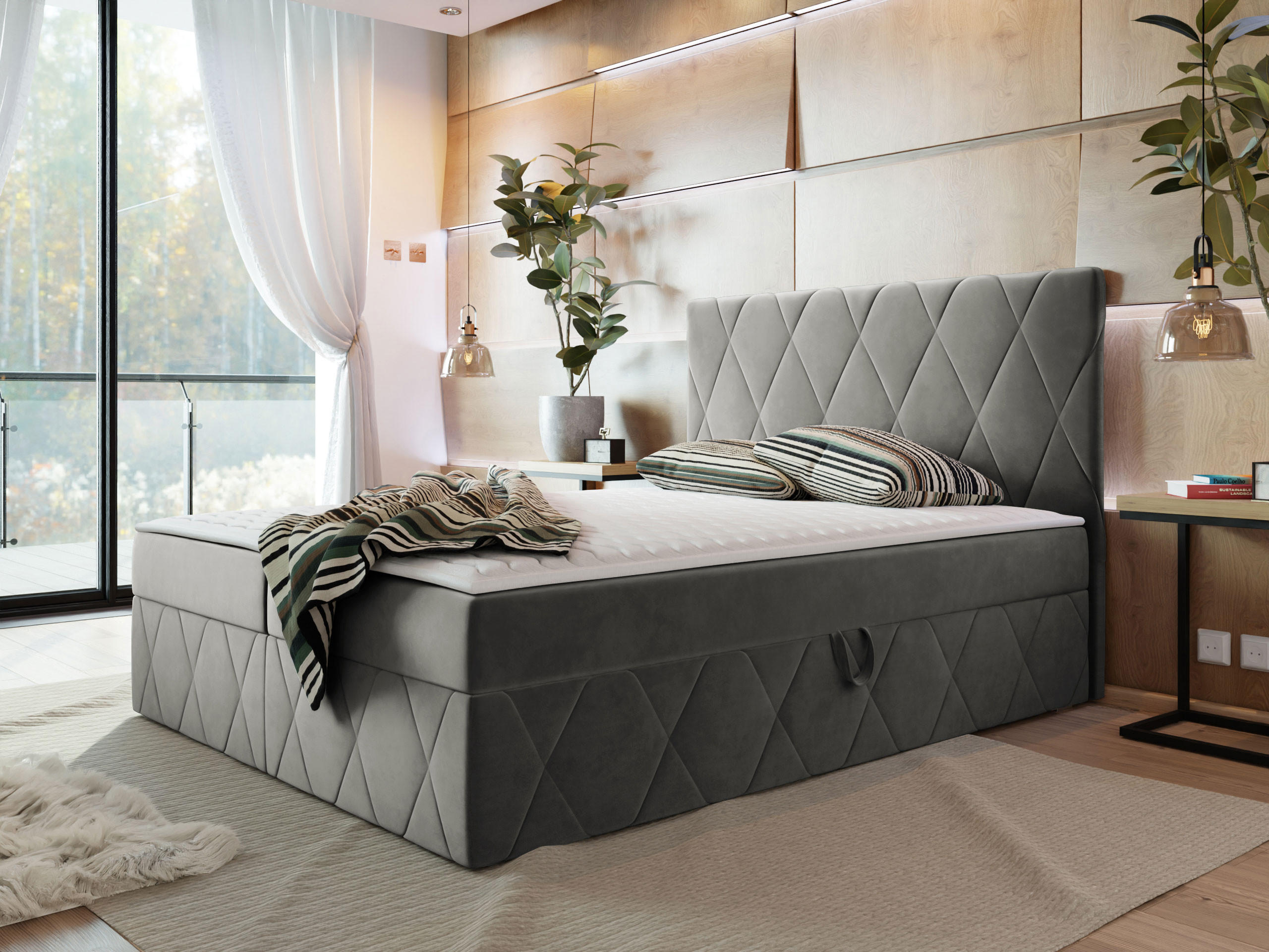 BOXBETT Simoti - Grau, Holzwerkstoff (140/200cm) - MIRJAN24