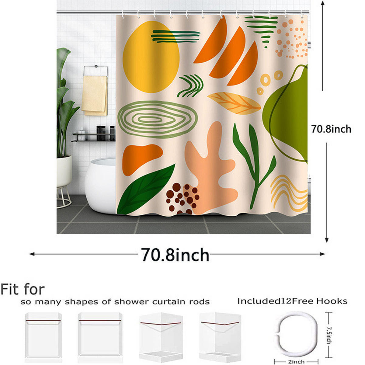 DUSCHVORHANG schlicht modern 180 cm waschbar wasserdicht mit Haken Badezimmer - Multicolor, Kunststoff (180/180cm) - MCBOSON
