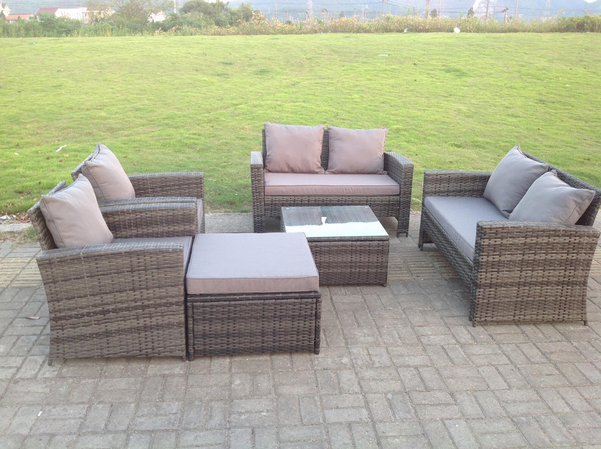 GARTENGARNITUR Polyrattan 7-Sitzer - Dunkelgrau, Metall - Fimous