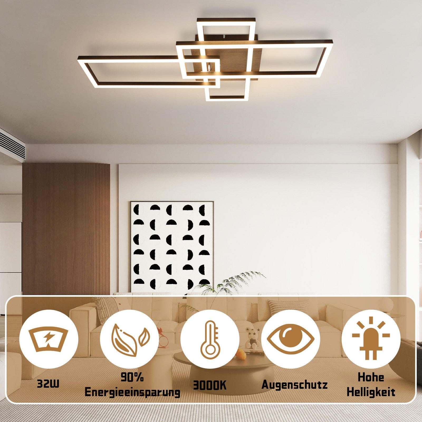 LED-DECKENLEUCHTE Mülheim 64.3/35/9.5 cm - Schwarz, Metall (64.3/35/9.5cm) - Nettlife