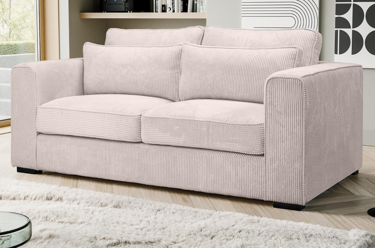 SOFA grau-beige Cord 2,5-Sitzer 200 cm, Couch mit Wellenfederung - Beige/Schwarz, Holzwerkstoff/Kunststoff (200/92/112cm) - Inn.Furn