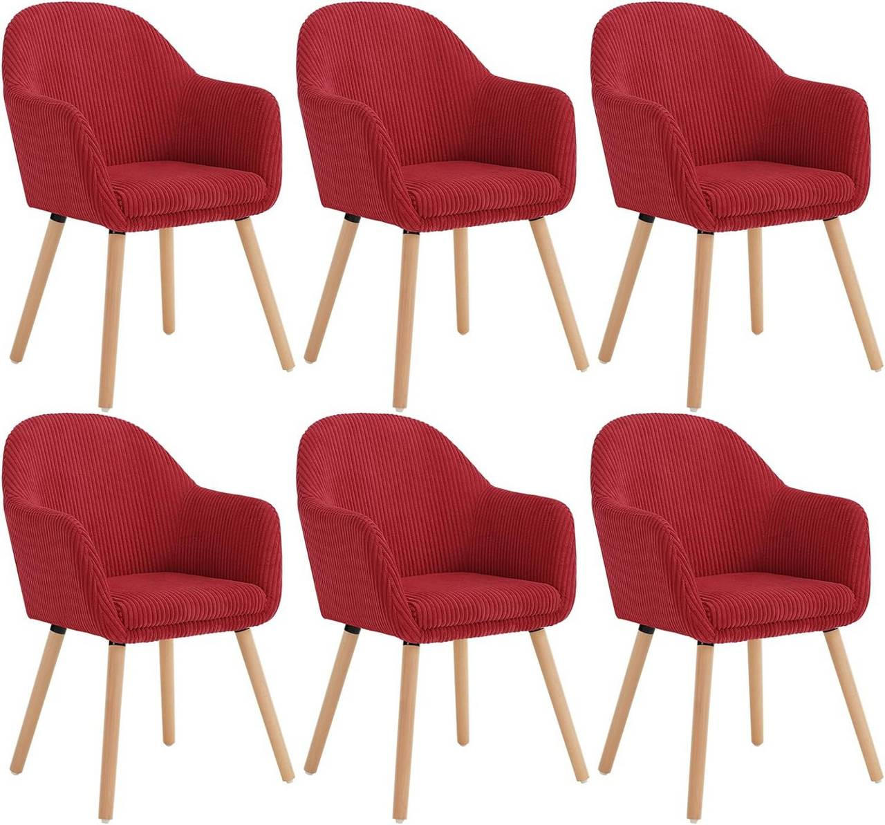 ESSZIMMERSTUHL 6er Set Cord, Holzbeine, Rot - Eichefarben/Rot, Holz/Kunststoff (55.5/83.5/56.5cm) - Woltu