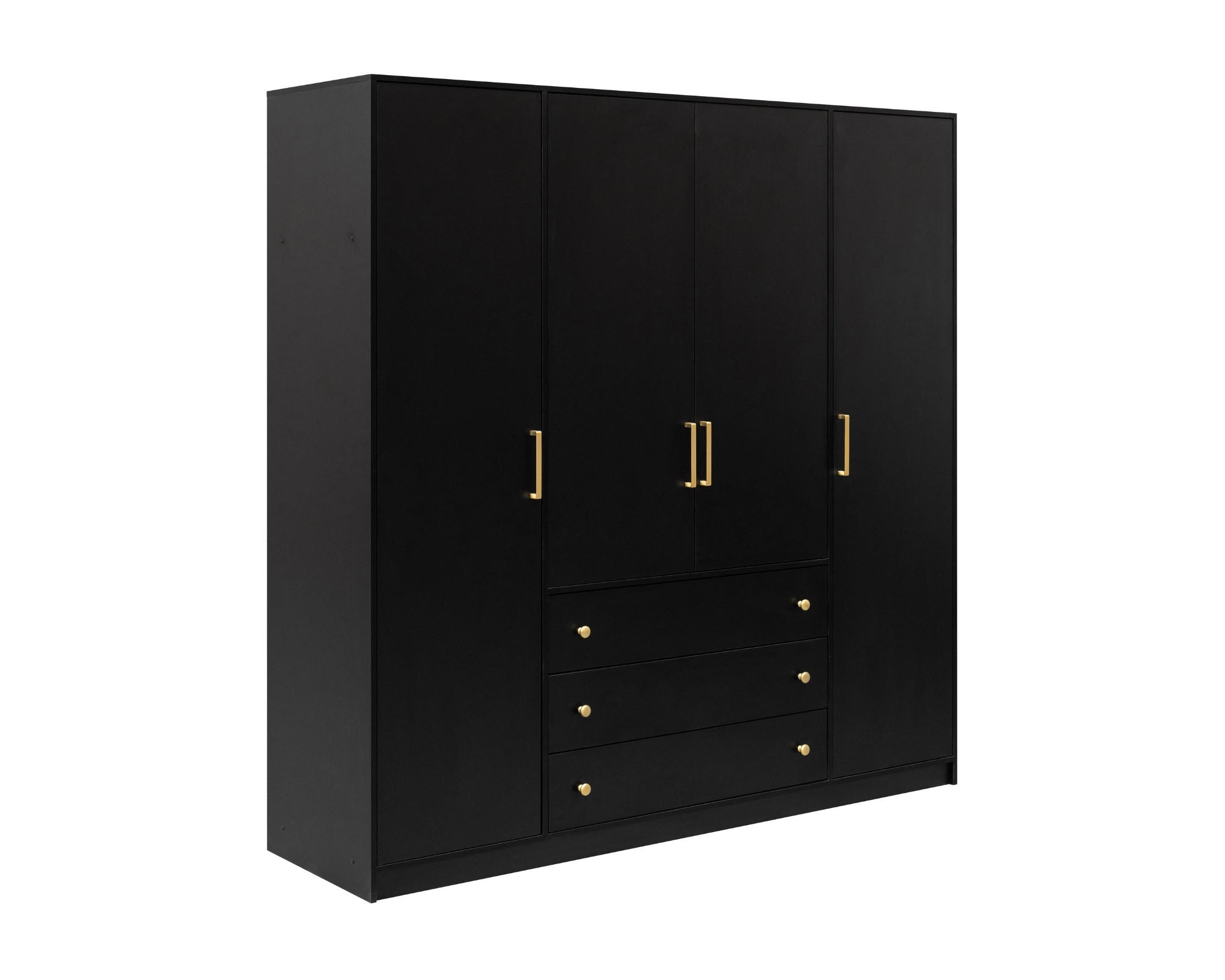 DREHTÜRENSCHRANK CLASSIC 200/196/58 cm in Schwarz/Gold - Goldfarben/Schwarz, Holzwerkstoff (196/58/200cm) - Deine Möbel 24