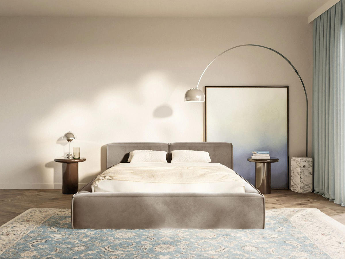 POLSTERBETT Tilves Slim Hellbraun 200x200 cm - Hellbraun/Schwarz, Kunststoff/Textil (200/200cm) - Selsey
