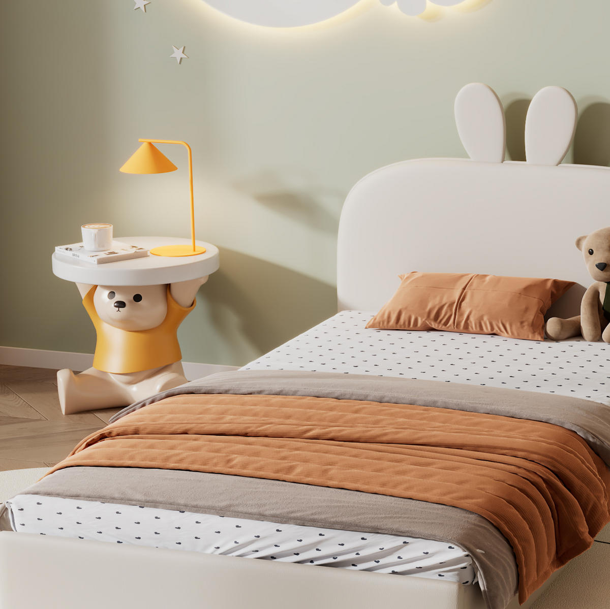 KINDERBETT 90/200 cm aus Samt mit Kaninchen-Kopfteil Beige - Beige, Textil (90/200cm) - Modenvie