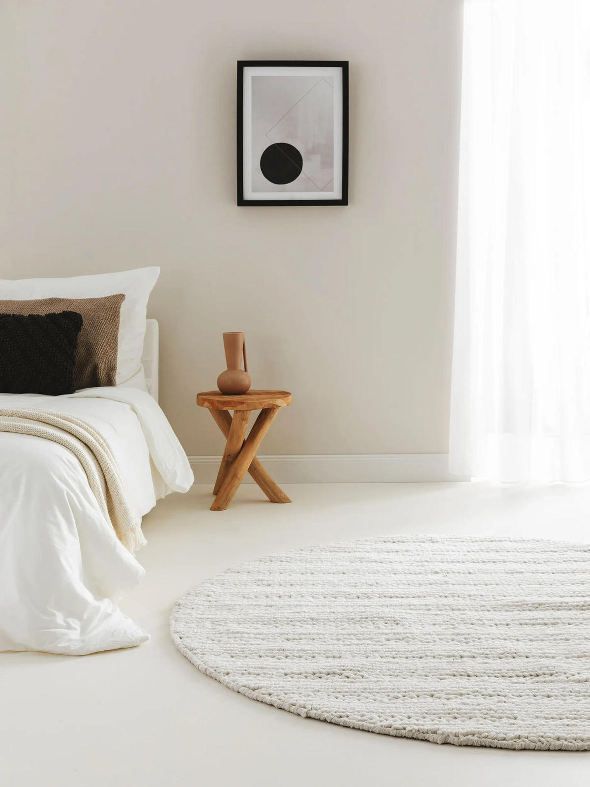 WOLLTEPPICH rund Dina Cream ø 100 cm rund - Creme, Textil (100/100cm) - benuta Pure