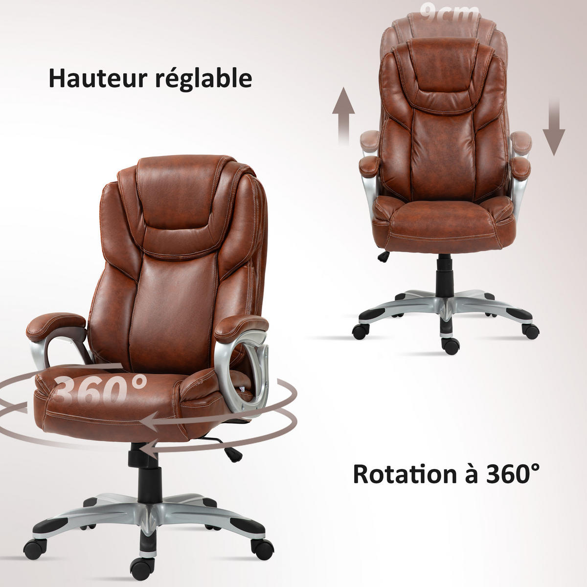CHEFSESSEL DE-11707 mit Wippfunktion & 360° drehbar Braun - Braun, Metall (75.5/124.5/66cm) - ComfortXL