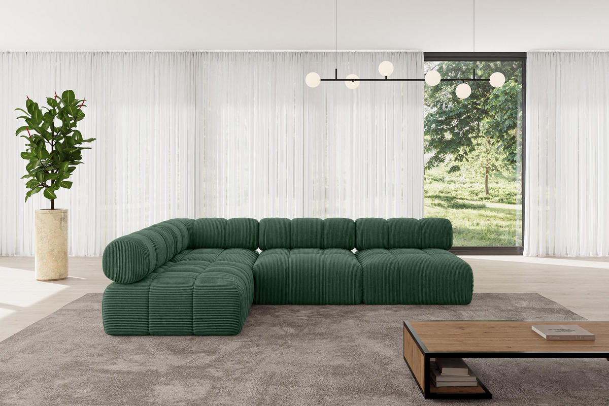 ECKSOFA modulares Sofa Samaro-L2 - 285x190x70 cm Grün Cord - Grün, Holzwerkstoff/Textil (285/190cm) - ALTDECOR