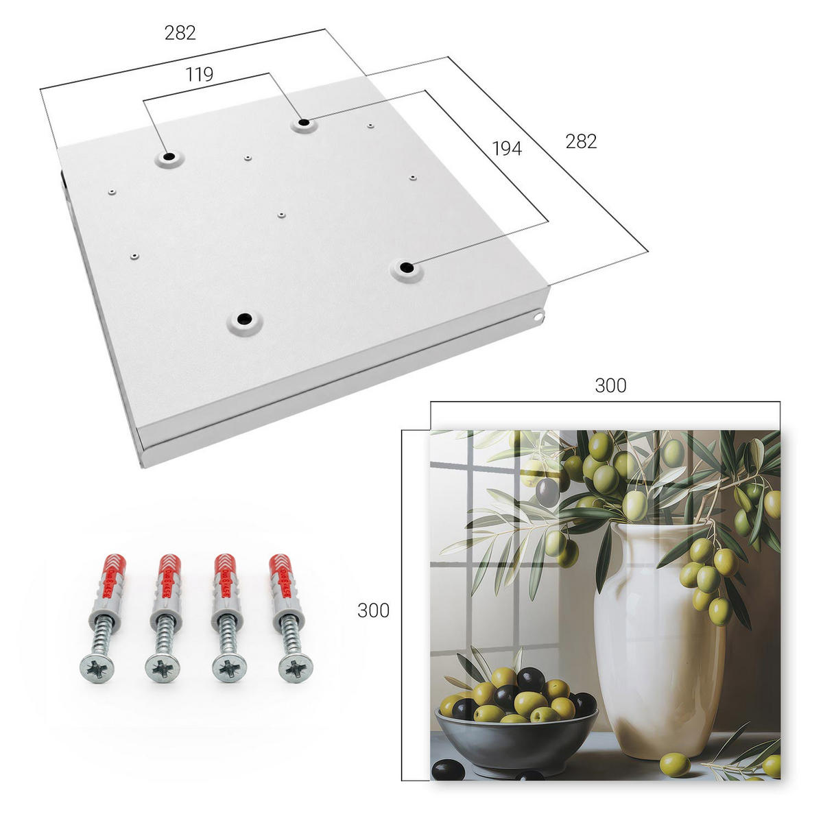 SCHLÜSSELBOX Weiß 30x30 cm – Türöffnung nach rechts - Olivennatur - Grün, Metall (30/30/5cm) - TULUP