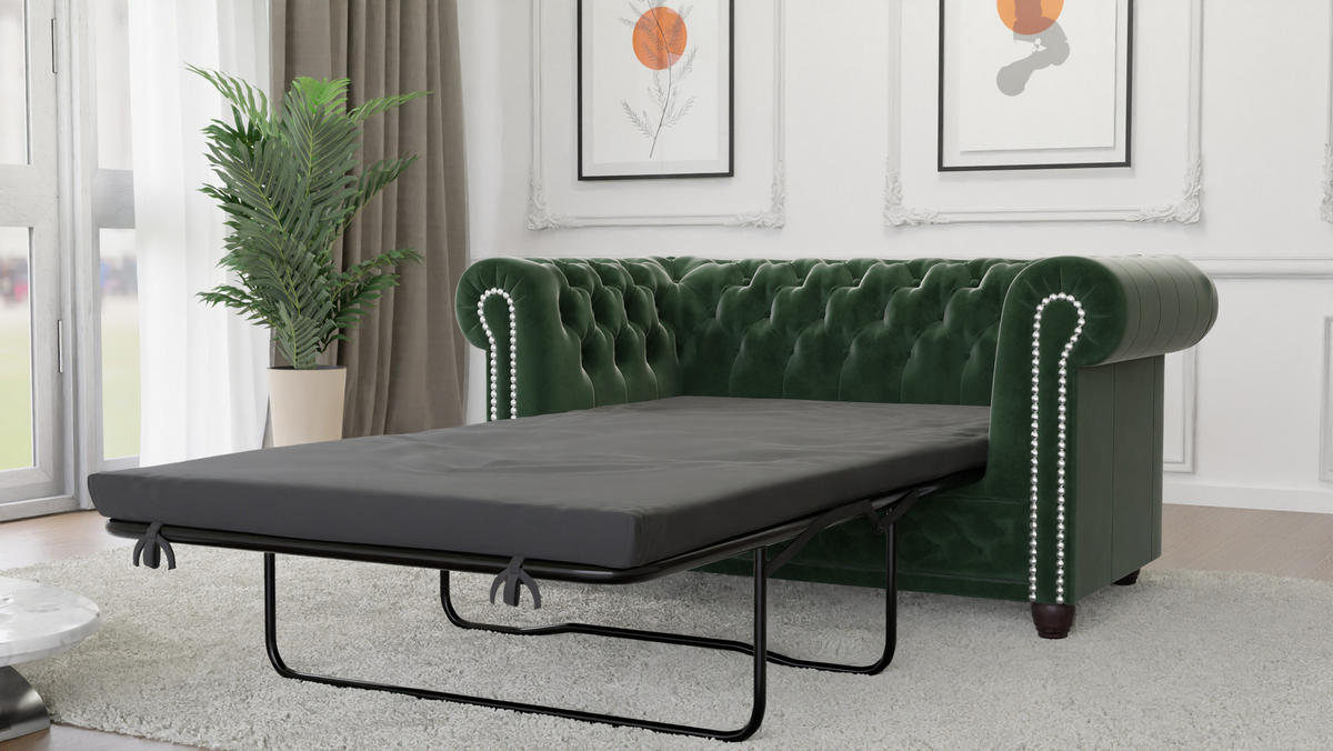 CHESTERFIELD-SOFA 2-sitzer mit Schlaffunktion Nyx Flasche grün Samt - Smaragdgrün/Braun, Holz/Textil (148/72/86cm) - S-Style Möbel