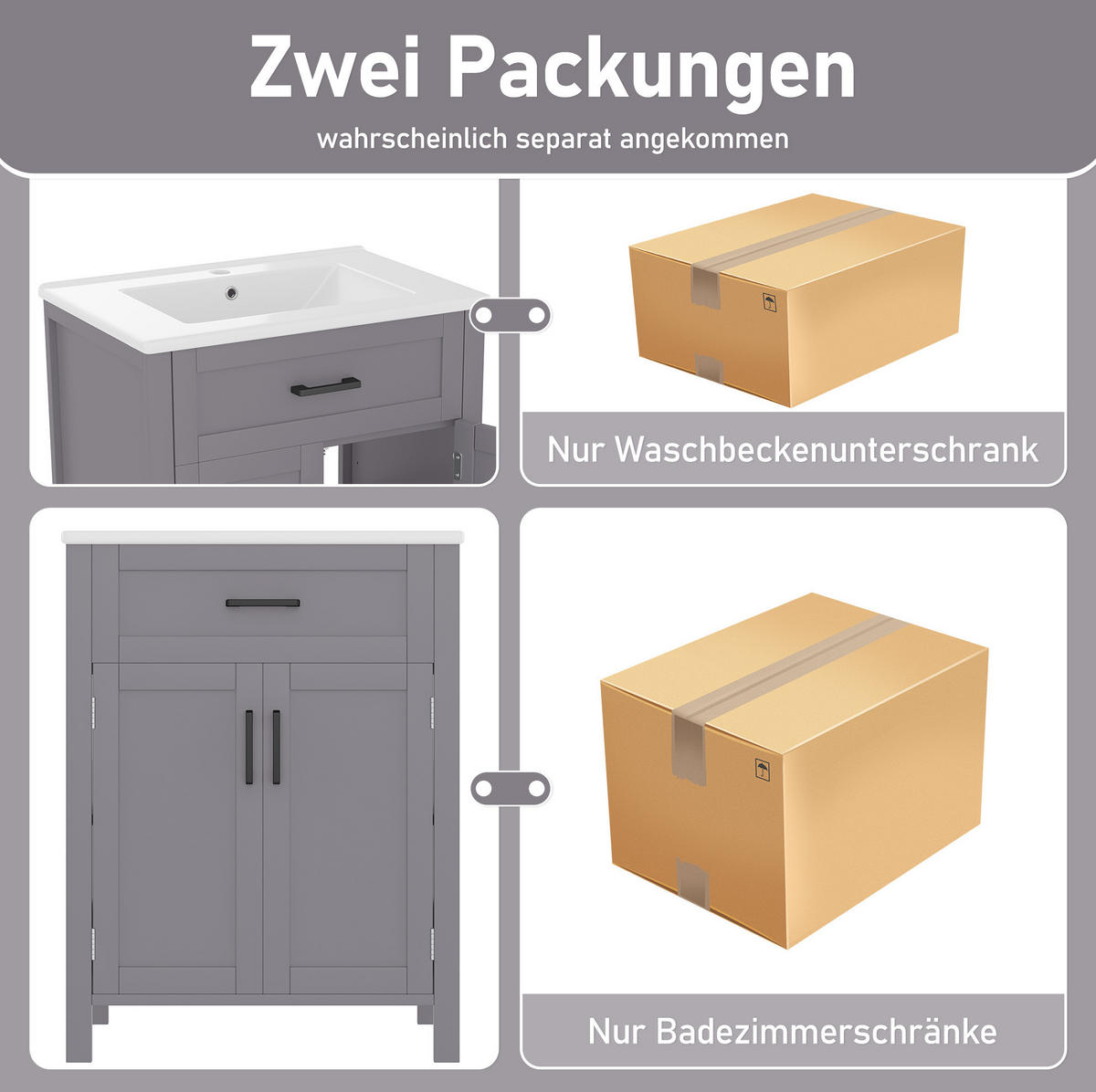 WASCHTISCHKOMBI 60/46/84,8 cm in Grau mit Keramikbecken und Schublade - Grau, Holzwerkstoff (60/84.8/46cm) - BEAOK