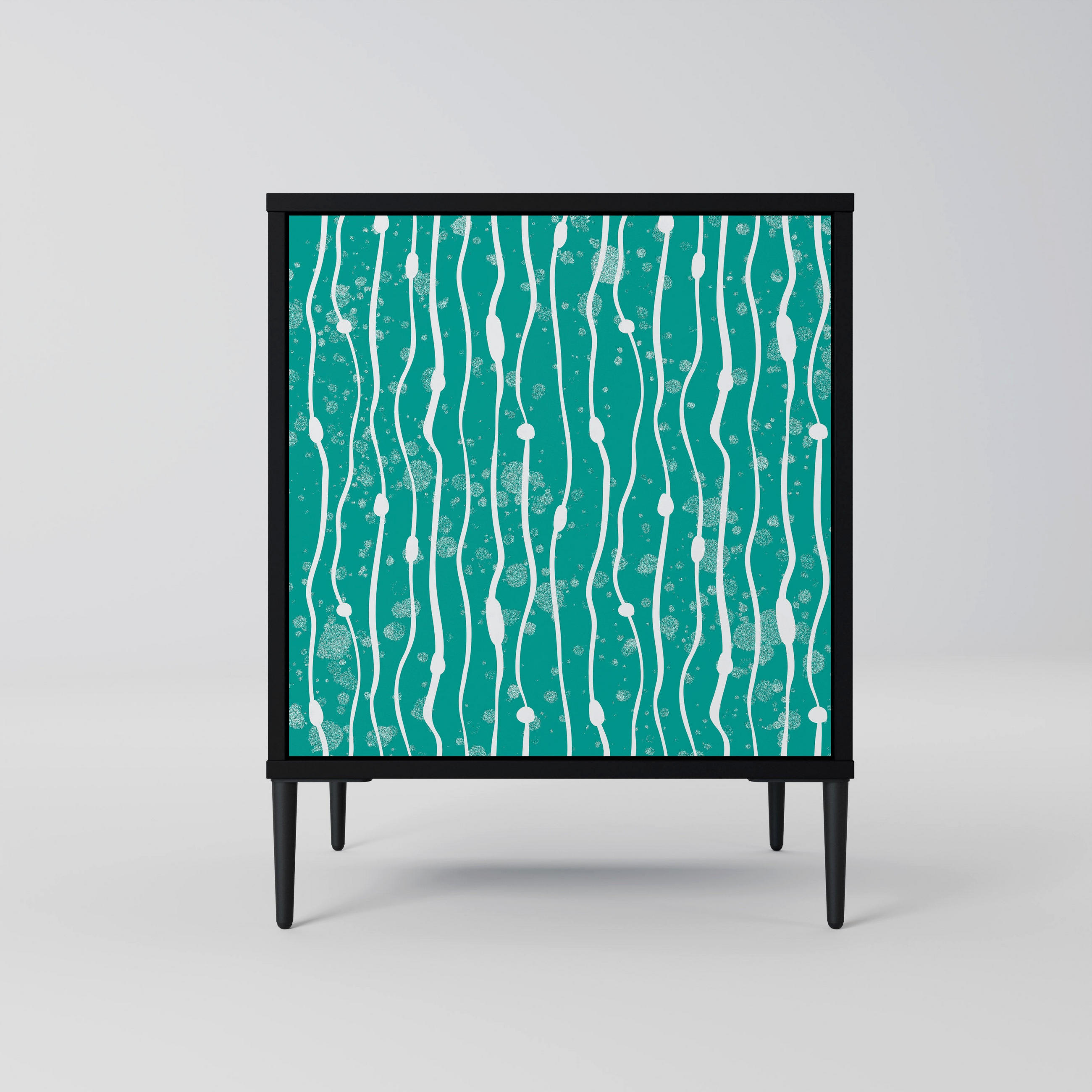 SIDEBOARD TURQUOISE RAIN, Schwarz, 57,5x42x72,5 cm, Schwarze Metallfüße - Multicolor/Schwarz, Holzwerkstoff/Metall (57.5/72.5/42cm) - SpaceRebels