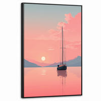 LEINWAND Bilder mit Rahmen - Segelboot - Rosa Meer - Sonnenuntergang - Berge - 60x90 - Rosa, Textil (60/90cm) - OnlyWow