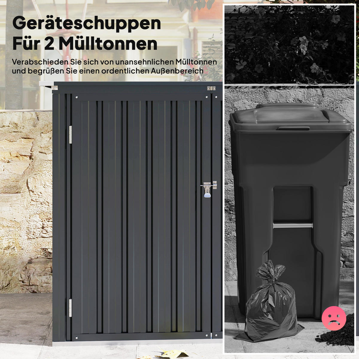 MÜLLTONNENBOX abschließbar Dunkelgrau 150/80/115 cm - Dunkelgrau, Metall (80/117/150cm) - Outsunny