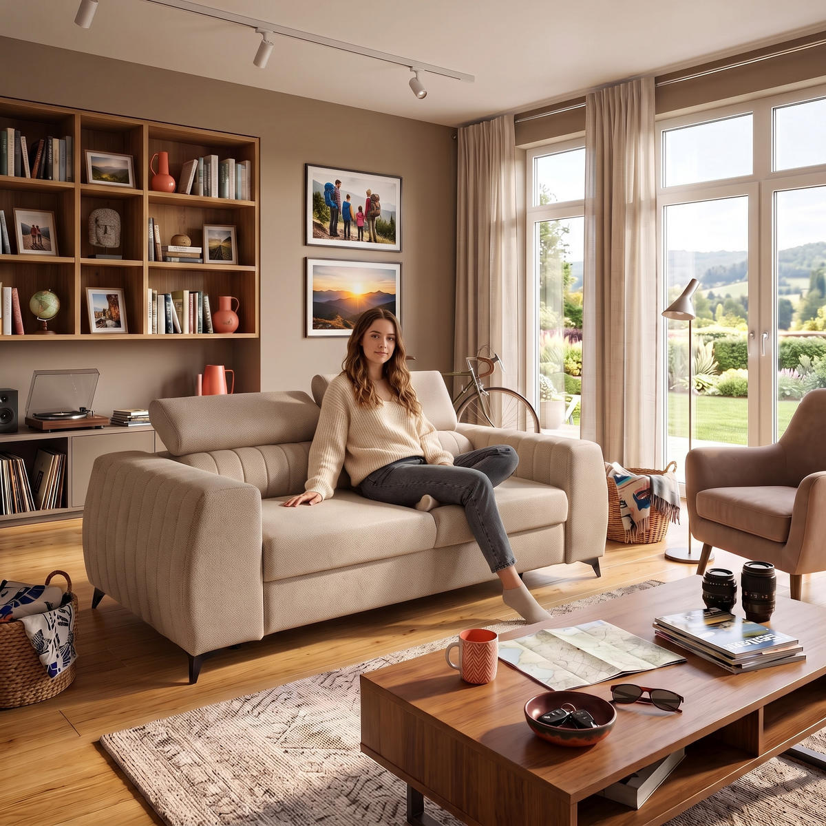 2-SITZER-SOFA PIERO 206 cm Velours Creme - Creme/Schwarz, Holz/Textil (206/95/100cm) - Muffo