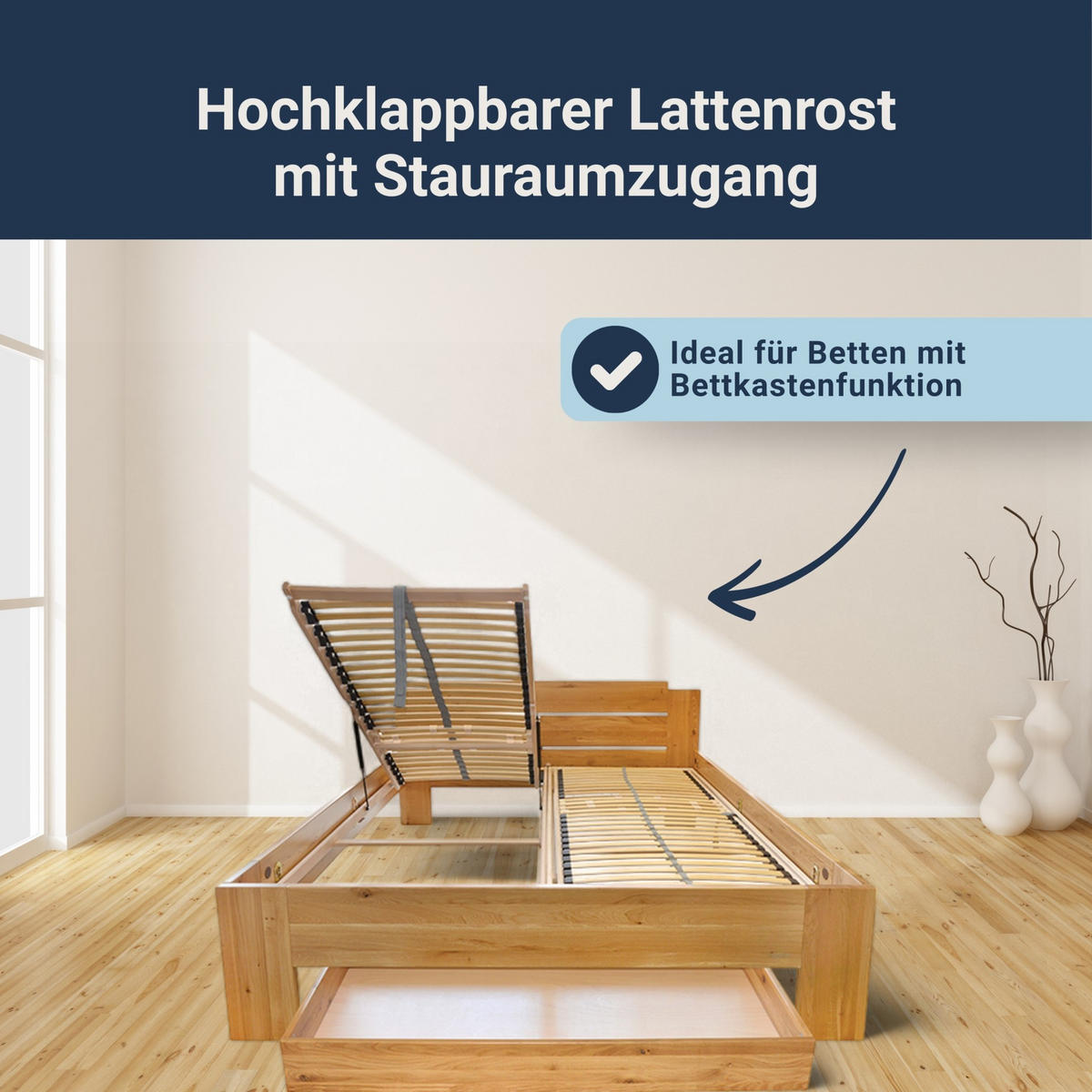 LATTENROST Madera Lattenrost für Bettkastenfunktion – 7-Zonen, 28 Federleisten, Birkenschichtholz - Weiß, Holz (90/220cm) - Betten-ABC