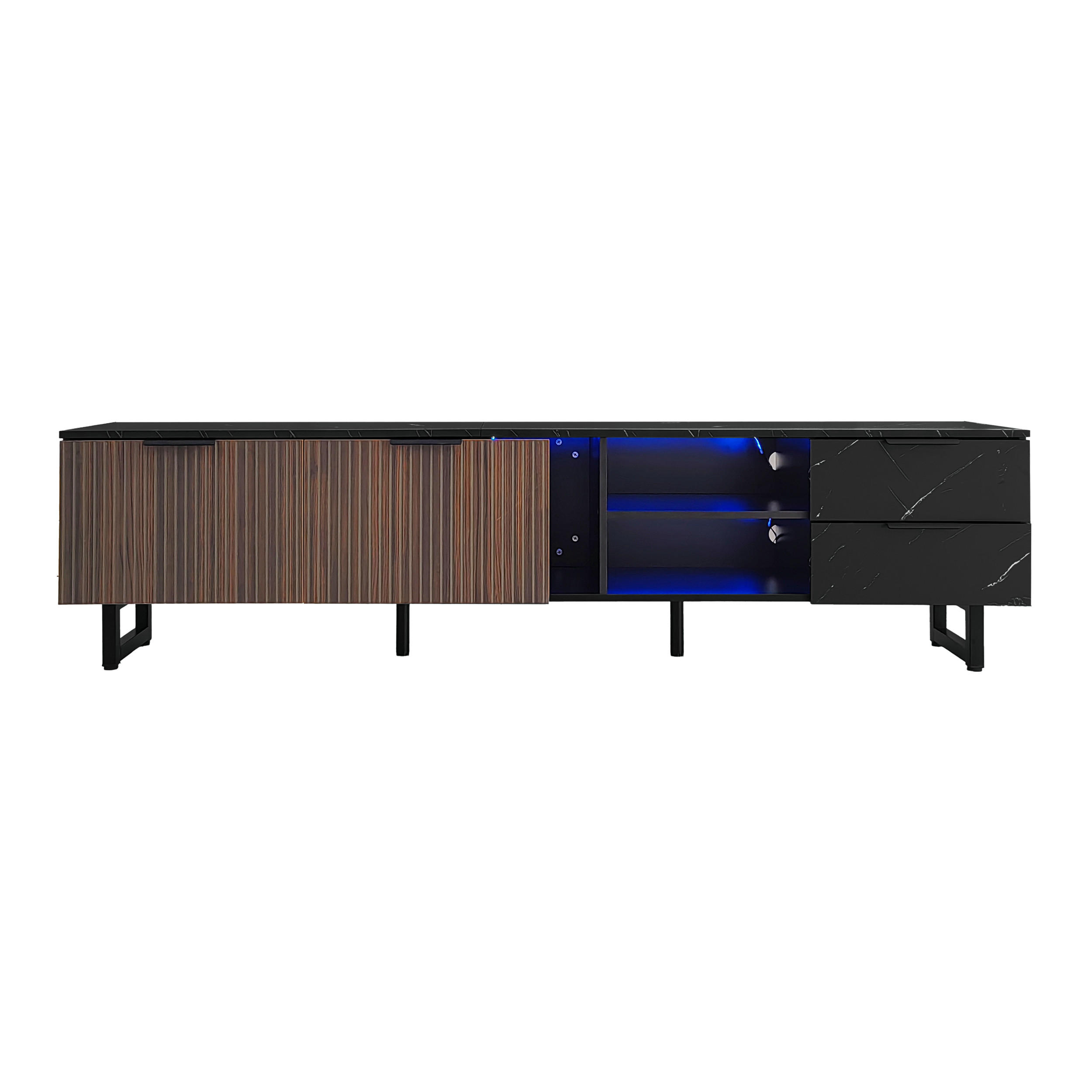 TV-MÖBEL Schwarz und Holzfarbe 200/38/50 cm - Schwarz, Holzwerkstoff (200/50/38cm) - PANGIVO