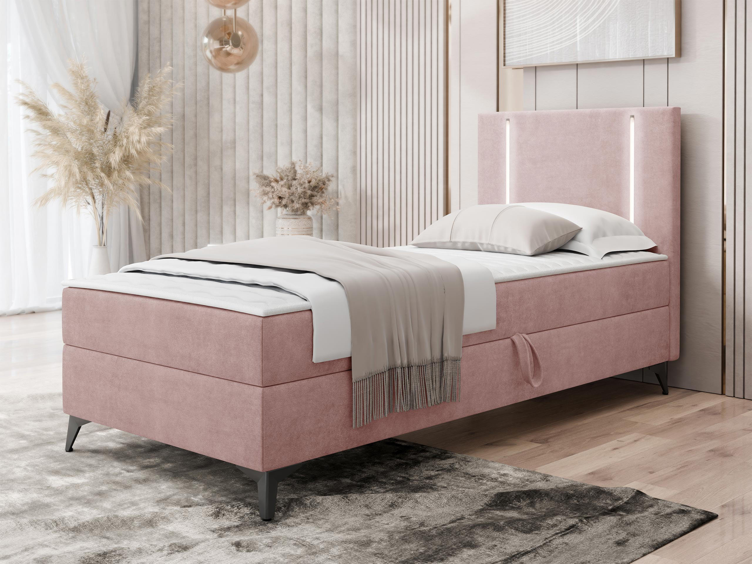 BOXBETT Ono 1, Setite: Rechts - Schwarz/Rosa, Holz/Textil (80/200cm) - MIRJAN24