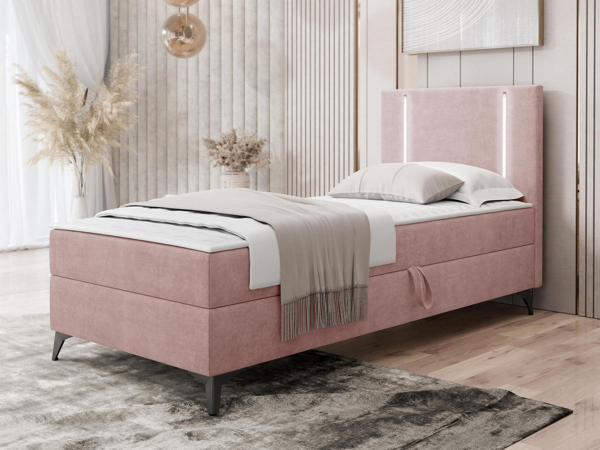BOXBETT Ono 1, Setite: Rechts - Schwarz/Rosa, Holz/Textil (90/200cm) - MIRJAN24