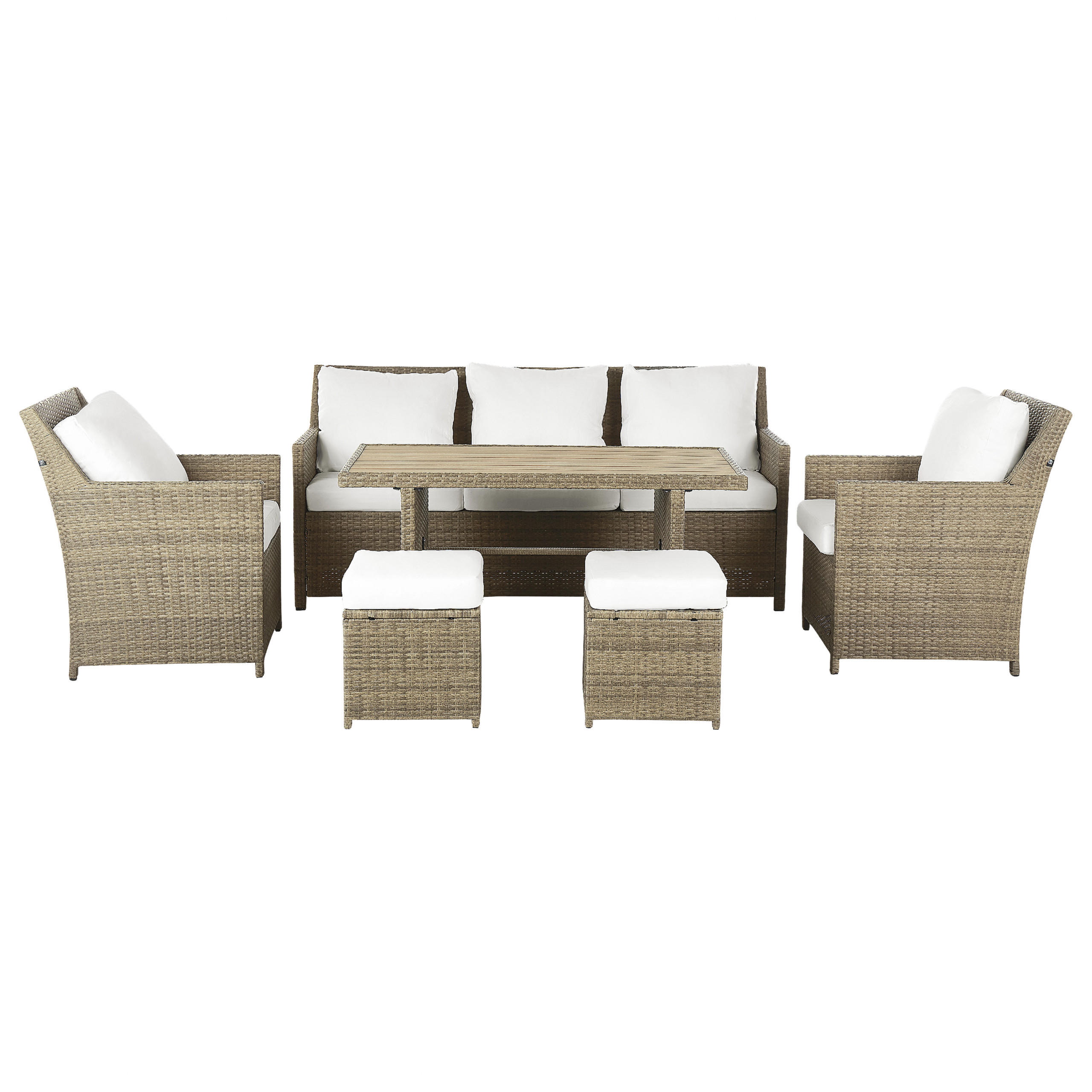 LOUNGE SET 5-Sitzer Rattan Auflagen weiß Fonti - Weiß/Braun, Kunststoff - Beliani
