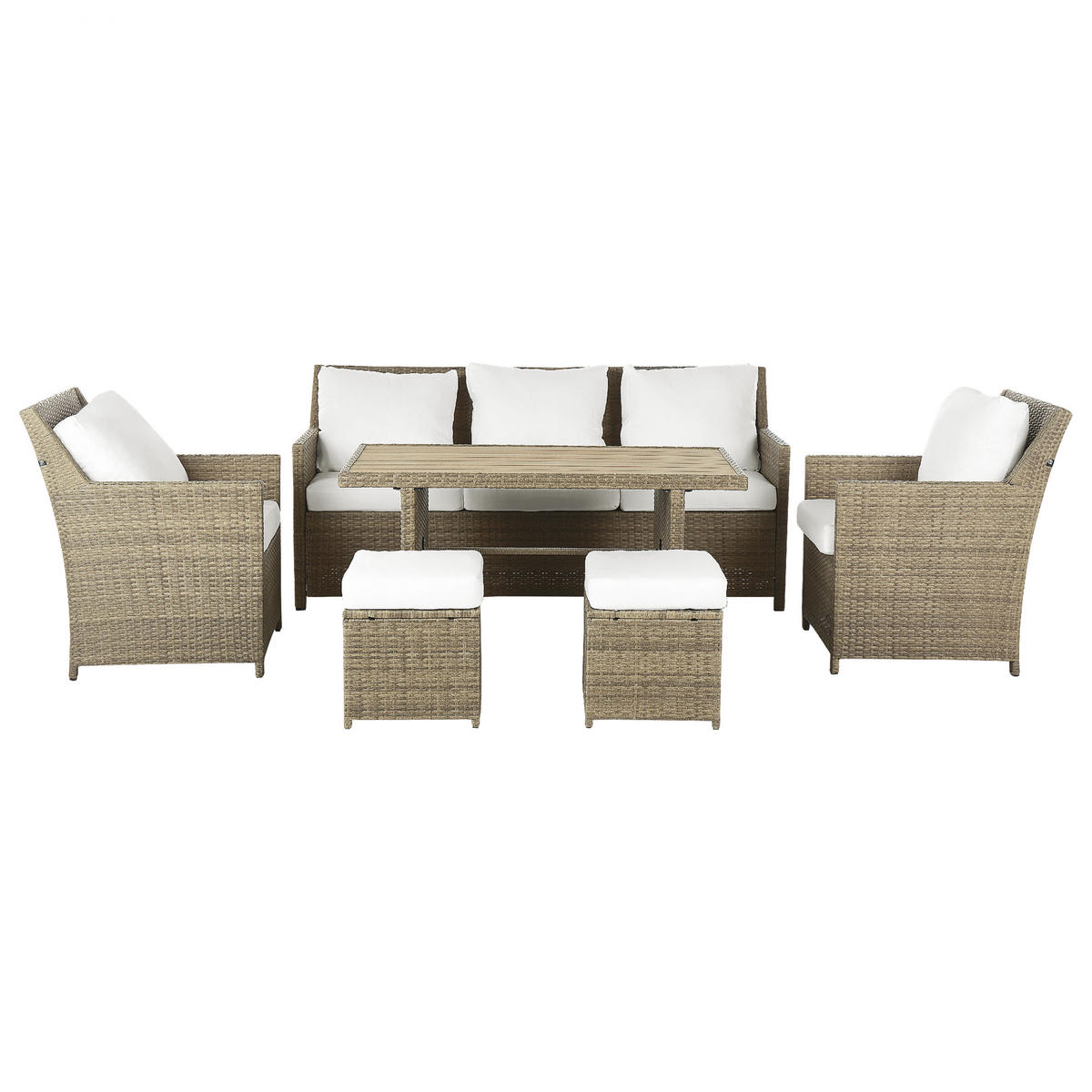 LOUNGE SET 5-Sitzer Rattan Auflagen weiß Fonti - Weiß/Braun, Kunststoff - Beliani