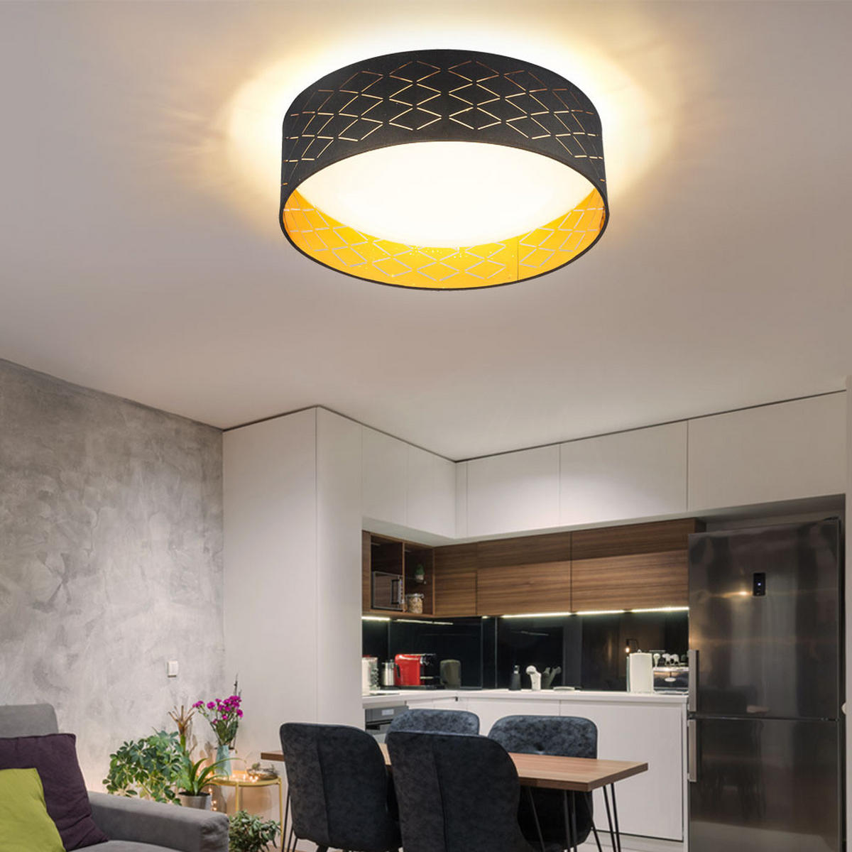 LED DECKENLEUCHTE Clarke schwarz gold - Schwarz, Metall (40/40/12cm) - Globo Lighting