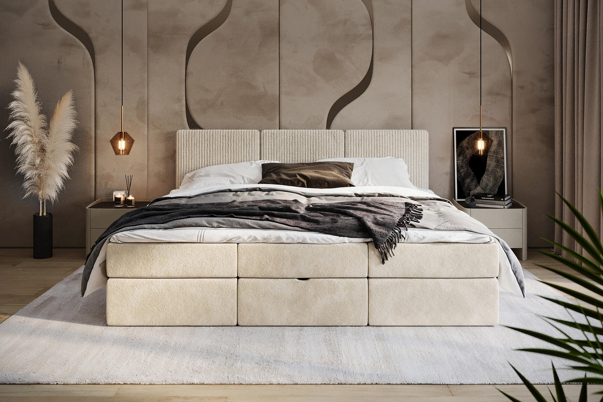 BOXSPRINGBETT Weit 240x200 cm mit Bettkasten – Beige, 3 modulare Segmente - Beige, Textil (240/200cm)
