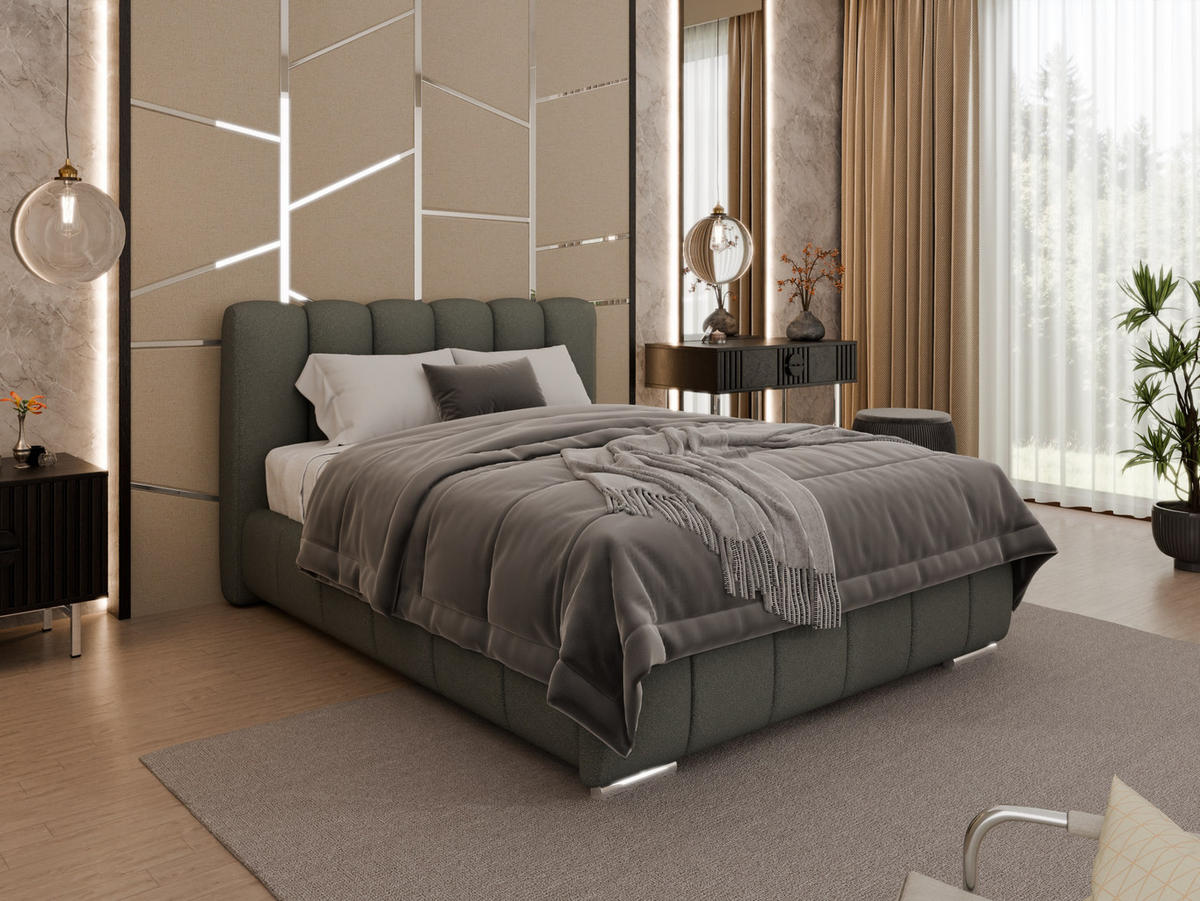 POLSTERBETT Zaira 140x200cm – Elegantes Polsterbett für modernen Wohnstil , Federkernmatratze Bonnel (18cm), grau - Grau, Holz - Panda Möbel