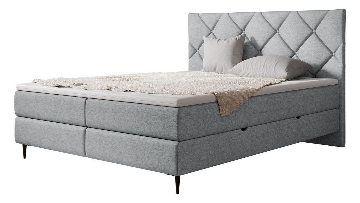 BOXBETT Letra - Hellgrau/Schwarz, Holz/Textil (160/200cm) - MIRJAN24