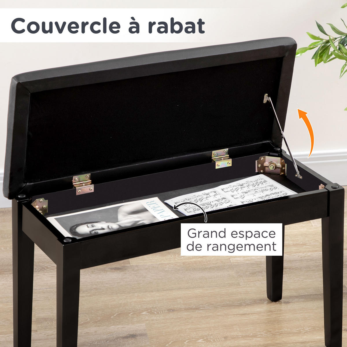 HOCKER DE-16369 gepolstert mit Massivholzbeinen Schwarz - Schwarz, Leder (35/49/75cm) - ComfortXL