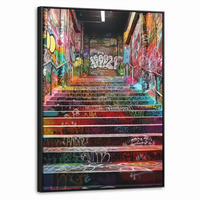 LEINWAND Bilder mit Rahmen - Treppe - Graffiti - Farben - Kunst - 70x100 - Multicolor, Textil (70/100cm) - MuchoWow