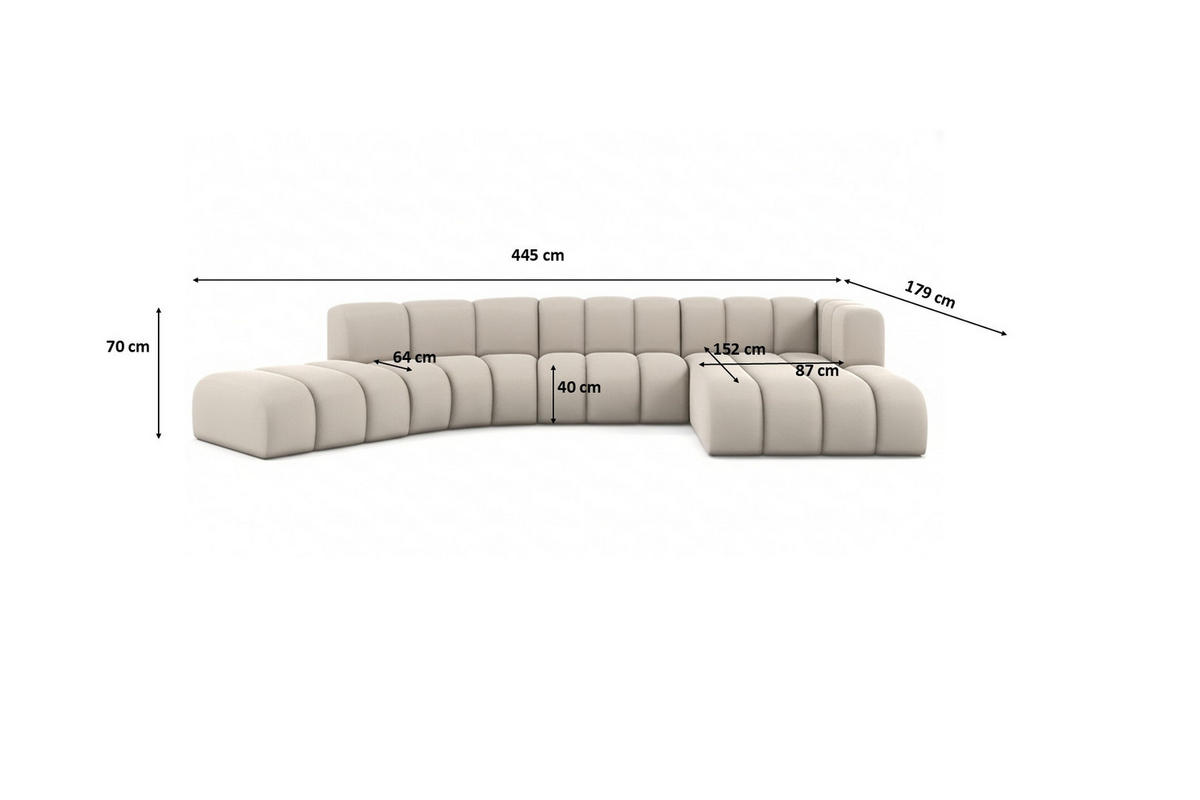 ECKSOFA L-Form GRAND Round, Stoff Salvador, Beige, Rechts - Beige, Holz (445/179cm) - Kaiser Möbel